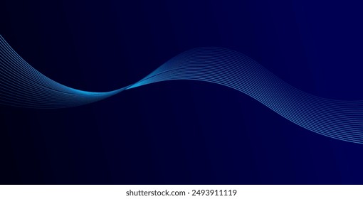 Abstract glowing wave lines on dark blue background. Dynamic wave pattern. Modern flowing wavy lines. Futuristic technology concept. Suit for banner, poster, cover, brochure, flyer, website