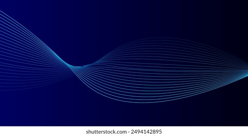 Abstract glowing wave lines on dark blue background. Dynamic wave pattern. Modern flowing wavy lines. Futuristic technology concept. Suit for banner, poster, cover, brochure, flyer, website
