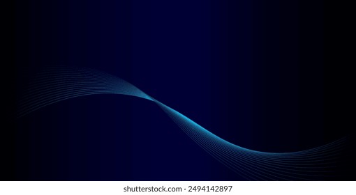 Abstract glowing wave lines on dark blue background. Dynamic wave pattern. Modern flowing wavy lines. Futuristic technology concept. Suit for banner, poster, cover, brochure, flyer, website