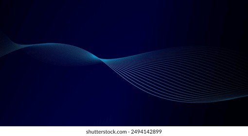 Abstract glowing wave lines on dark blue background. Dynamic wave pattern. Modern flowing wavy lines. Futuristic technology concept. Suit for banner, poster, cover, brochure, flyer, website