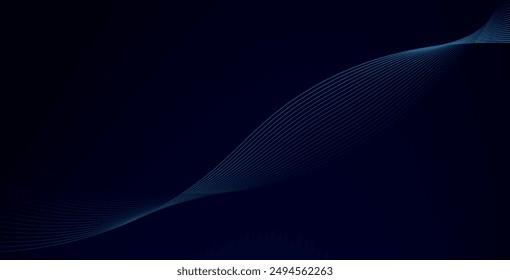 Abstract glowing wave lines on dark blue background. Dynamic wave pattern. Modern flowing wavy lines. Futuristic technology concept. Suit for banner, poster, cover, brochure, flyer, website