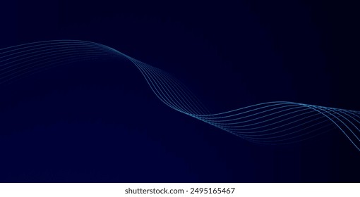 Abstract glowing wave lines on dark blue background. Dynamic wave pattern. Modern flowing wavy lines. Futuristic technology concept. Suit for banner, poster, cover, brochure, flyer, website
