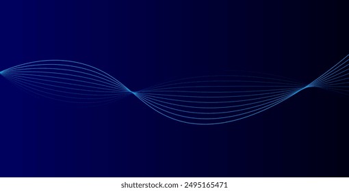 Abstract glowing wave lines on dark blue background. Dynamic wave pattern. Modern flowing wavy lines. Futuristic technology concept. Suit for banner, poster, cover, brochure, flyer, website