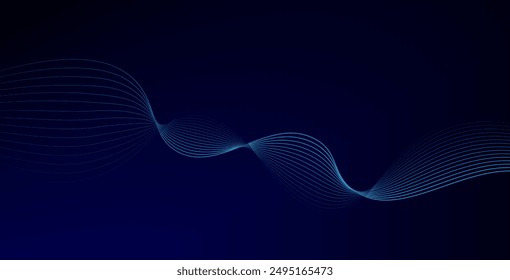 Abstract glowing wave lines on dark blue background. Dynamic wave pattern. Modern flowing wavy lines. Futuristic technology concept. Suit for banner, poster, cover, brochure, flyer, website