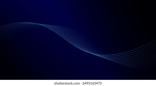 Abstract glowing wave lines on dark blue background. Dynamic wave pattern. Modern flowing wavy lines. Futuristic technology concept. Suit for banner, poster, cover, brochure, flyer, website