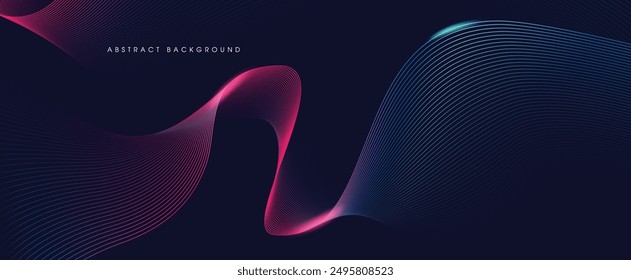 Abstract glowing wave lines on dark blue background. Dynamic wave pattern. Modern flowing wavy lines. Futuristic technology concept. Suit for banner, poster, cover, brochure, flyer, website