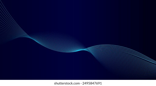 Abstract glowing wave lines on dark blue background. Dynamic wave pattern. Modern flowing wavy lines. Futuristic technology concept. Suit for banner, poster, cover, brochure, flyer, website