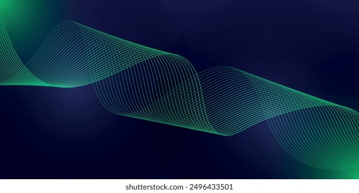 Abstract glowing wave lines on dark blue background. Dynamic wave pattern. Modern flowing wavy lines. Futuristic technology concept
