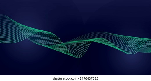 Abstract glowing wave lines on dark blue background. Dynamic wave pattern. Modern flowing wavy lines. Futuristic technology concept