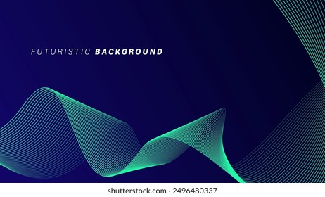 Líneas de onda brillantes Abstractas sobre fondo azul oscuro. Patrón de onda dinámica. Líneas onduladas que fluyen modernas. Concepto de tecnología futurista. Traje para el Anuncio, cartel, cubierta, folleto, volante, Sitio web