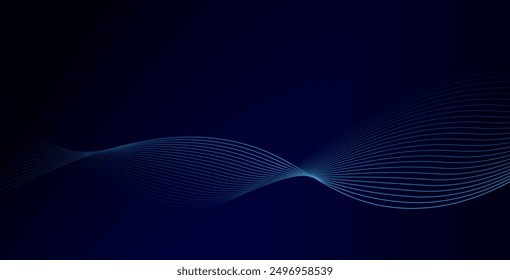 Abstract glowing wave lines on dark blue background. Dynamic wave pattern. Modern flowing wavy lines. Futuristic technology concept. Suit for banner, poster, cover, brochure, flyer, website