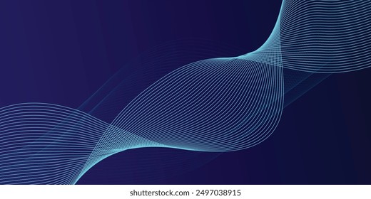 Abstract glowing wave lines on dark blue background. Dynamic wave pattern