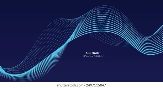 Líneas de onda brillantes Abstractas sobre fondo azul oscuro. Patrón de onda dinámica. Líneas onduladas que fluyen modernas. Concepto futurista.