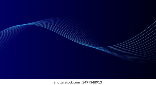 Abstract glowing wave lines on dark blue background. Dynamic wave pattern. Modern flowing wavy lines. Futuristic technology concept. Suit for banner, poster, cover, brochure, flyer, website