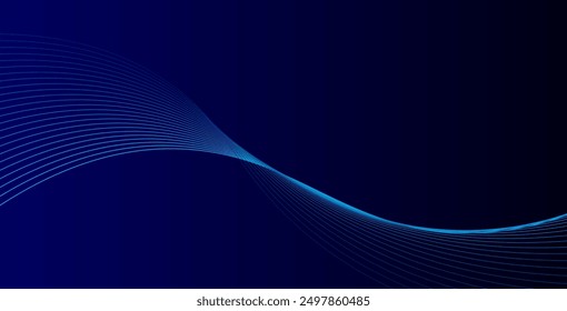 Abstract glowing wave lines on dark blue background. Dynamic wave pattern. Modern flowing wavy lines. Futuristic technology concept. Suit for banner, poster, cover, brochure, flyer, website