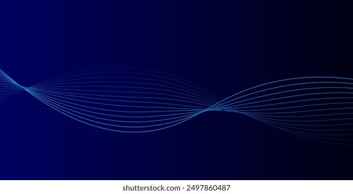 Abstract glowing wave lines on dark blue background. Dynamic wave pattern. Modern flowing wavy lines. Futuristic technology concept. Suit for banner, poster, cover, brochure, flyer, website