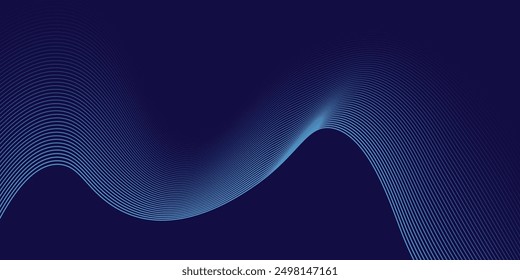 Abstract glowing wave lines on dark blue background. Dynamic wave pattern. Modern flowing wavy lines. Futuristic technology concept