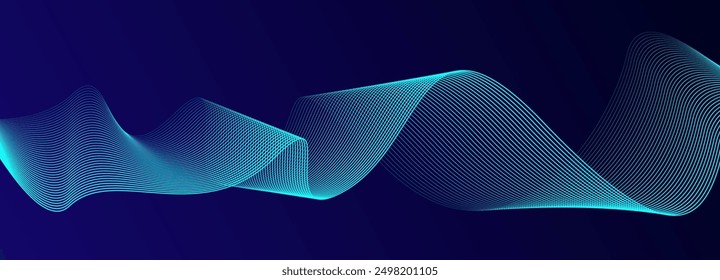 Abstract glowing wave lines on dark blue background. Dynamic wave pattern. Modern flowing wavy lines. Futuristic technology concept. Suit for banner, poster, cover, brochure, flyer, website