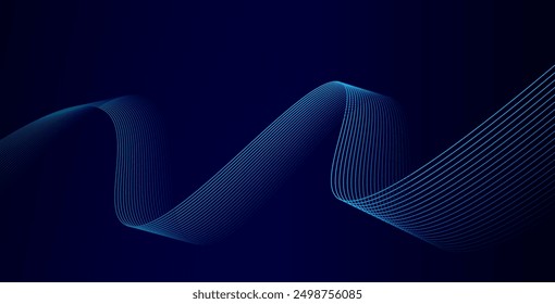 Abstract glowing wave lines on dark blue background. Dynamic wave pattern. Modern flowing wavy lines. Futuristic technology concept. Suit for banner, poster, cover, brochure, flyer, website