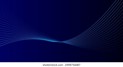 Abstract glowing wave lines on dark blue background. Dynamic wave pattern. Modern flowing wavy lines. Futuristic technology concept. Suit for banner, poster, cover, brochure, flyer, website