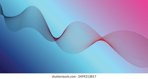 Abstract glowing wave lines on dark blue background. Dynamic wave pattern. Modern flowing wavy lines. Futuristic technology concept. Suit for banner, poster, cover, brochure, flyer, website