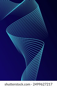 Abstract glowing wave lines on dark blue background. Dynamic wave pattern. Modern flowing wavy lines. Futuristic technology concept