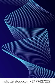 Líneas de onda brillantes Abstractas sobre fondo azul oscuro. Patrón de onda dinámica. Líneas onduladas que fluyen modernas. Concepto de tecnología futurista