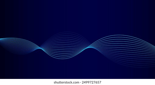 Abstract glowing wave lines on dark blue background. Dynamic wave pattern. Modern flowing wavy lines. Futuristic technology concept. Suit for banner, poster, cover, brochure, flyer, website