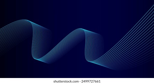 Abstract glowing wave lines on dark blue background. Dynamic wave pattern. Modern flowing wavy lines. Futuristic technology concept. Suit for banner, poster, cover, brochure, flyer, website