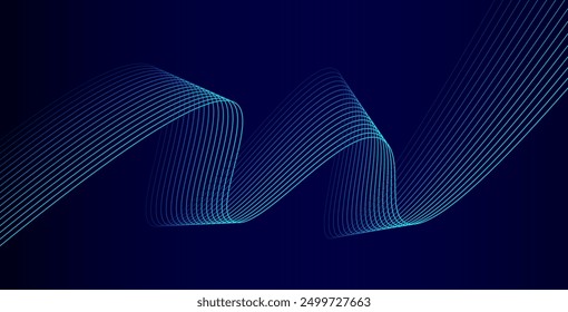 Líneas de onda brillantes Abstractas sobre fondo azul oscuro. Patrón de onda dinámica. Líneas onduladas que fluyen modernas. Concepto de tecnología futurista. Traje para el Anuncio, cartel, cubierta, folleto, volante, Sitio web