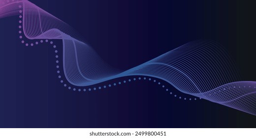 Abstract glowing wave lines on dark blue background. Dynamic wave pattern. Modern flowing wavy lines. Futuristic technology concept