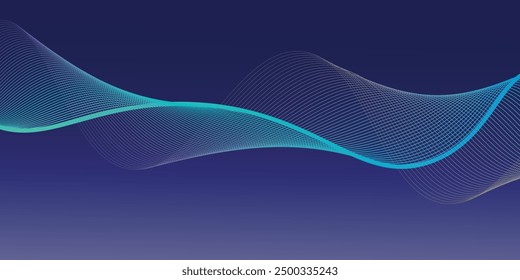 Abstract glowing wave lines on dark blue background. Dynamic wave pattern. Modern flowing wavy lines. Futuristic technology concept. Suit for banner, poster, cover, brochure, flyer, website