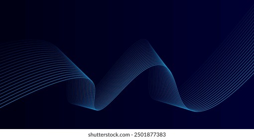 Abstract glowing wave lines on dark blue background. Dynamic wave pattern. Modern flowing wavy lines. Futuristic technology concept. Suit for banner, poster, cover, brochure, flyer, website