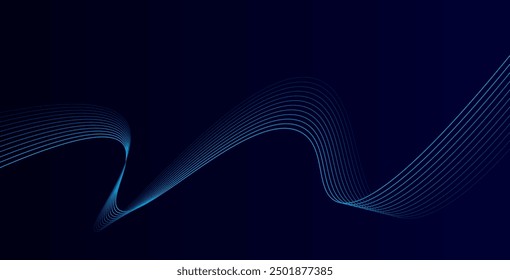 Abstract glowing wave lines on dark blue background. Dynamic wave pattern. Modern flowing wavy lines. Futuristic technology concept. Suit for banner, poster, cover, brochure, flyer, website