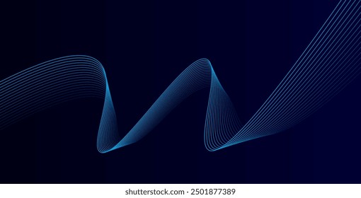 Abstract glowing wave lines on dark blue background. Dynamic wave pattern. Modern flowing wavy lines. Futuristic technology concept. Suit for banner, poster, cover, brochure, flyer, website