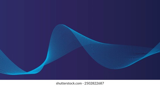 Abstract glowing wave lines on dark blue background. Dynamic wave pattern. Modern flowing wavy lines. Futuristic technology concept.