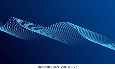 Abstract glowing wave lines on dark blue background. Dynamic wave pattern. Modern flowing wavy lines. Futuristic technology concept