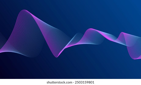 Abstract glowing wave lines on dark blue background. Dynamic wave pattern. Modern flowing wavy lines. Futuristic technology concept