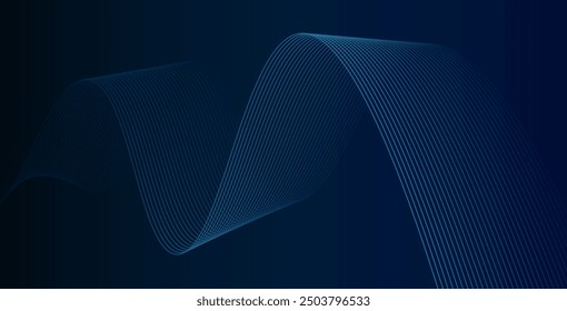 Líneas de onda brillantes Abstractas sobre fondo azul oscuro. Patrón de onda dinámica. Líneas onduladas que fluyen modernas. Concepto de tecnología futurista. Traje para el Anuncio, cartel, cubierta, folleto, volante, Sitio web