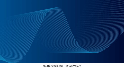 Abstract glowing wave lines on dark blue background. Dynamic wave pattern. Modern flowing wavy lines. Futuristic technology concept. Suit for banner, poster, cover, brochure, flyer, website