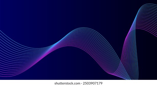 Abstract glowing wave lines on dark blue background. Dynamic wave pattern. Modern flowing wavy lines. Futuristic technology concept. Suit for banner, poster, cover, brochure, flyer, website