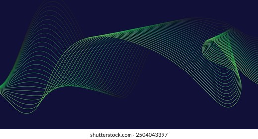 Abstract glowing wave lines on dark blue background. Dynamic wave pattern. Modern flowing wavy lines. Futuristic technology concept.