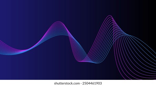 Abstract glowing wave lines on dark blue background. Dynamic wave pattern. Modern flowing wavy lines. Futuristic technology concept. Suit for banner, poster, cover, brochure, flyer, website