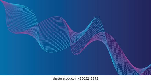 Líneas de onda brillantes Abstractas sobre fondo azul oscuro. Patrón de onda dinámica. Líneas onduladas que fluyen modernas.