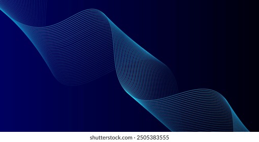 Abstract glowing wave lines on dark blue background. Dynamic wave pattern. Modern flowing wavy lines. Futuristic technology concept. Suit for banner, poster, cover, brochure, flyer, website