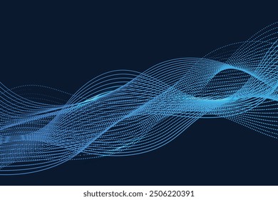 Abstract glowing wave lines on dark blue background. Dynamic wave pattern. Modern flowing wavy lines. Futuristic technology concept
