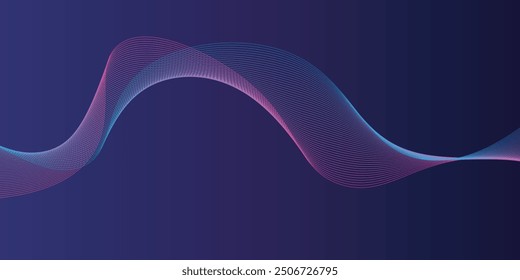 Abstract glowing wave lines on dark blue background. Dynamic wave pattern. Modern flowing wavy lines. Futuristic technology concept. Suit for banner, poster, cover, brochure, flyer, website