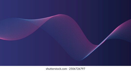 Abstract glowing wave lines on dark blue background. Dynamic wave pattern. Modern flowing wavy lines. Futuristic technology concept. Suit for banner, poster, cover, brochure, flyer, website