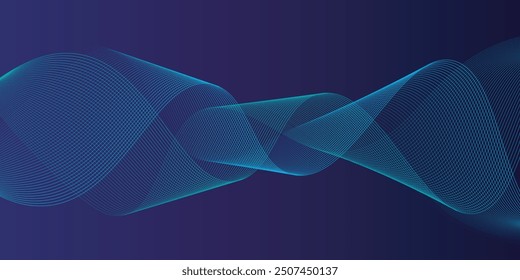 Abstract glowing wave lines on dark blue background. Dynamic wave pattern. Modern flowing wavy lines. Futuristic technology concept. Suit for banner, poster, cover, brochure, flyer, website