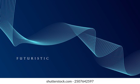 Abstract glowing wave lines on dark blue background. Dynamic wave pattern. Modern flowing wavy lines. Futuristic technology concept. Suit for banner, poster, cover, brochure, flyer, website